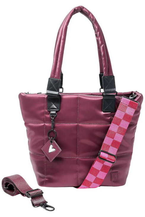 IHKWIP Handbags - IHKWIP Checkmate Quilted Tote w/ 2 Crossbody Straps Mtllc Wine